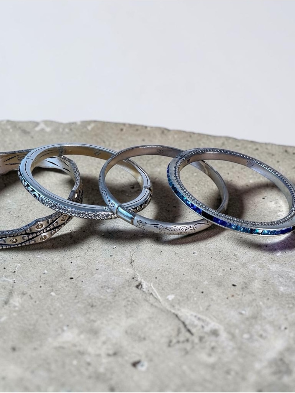 BRIGHTON Beautiful Lot of 4 Bangel Bracelets Silver Tone